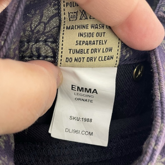 DL1961 Premium Denim Emma Ornate Leggings - Purple and Faded Gold Damask Sz. 26 - Picture 14 of 15